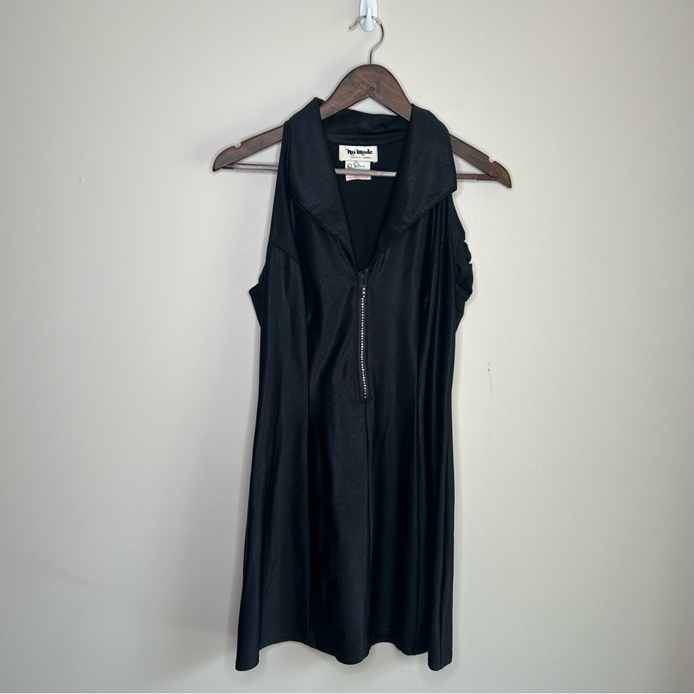 Nu-mode Vintage Designer Sleeveless Collared Dress Gemstone Zipper Black Size 10